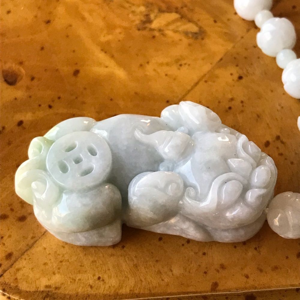 Natural Jade Pixiu Dragon Necklace in Sterling Silver